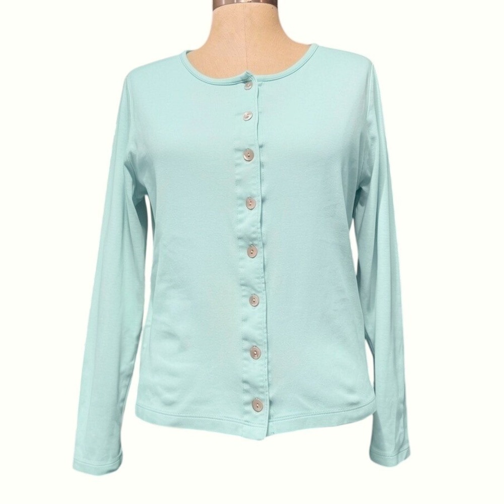 LL Bean M Cardigan Mint Green Spring‎ Coastal Preppy Pastel Cotton Minimalist